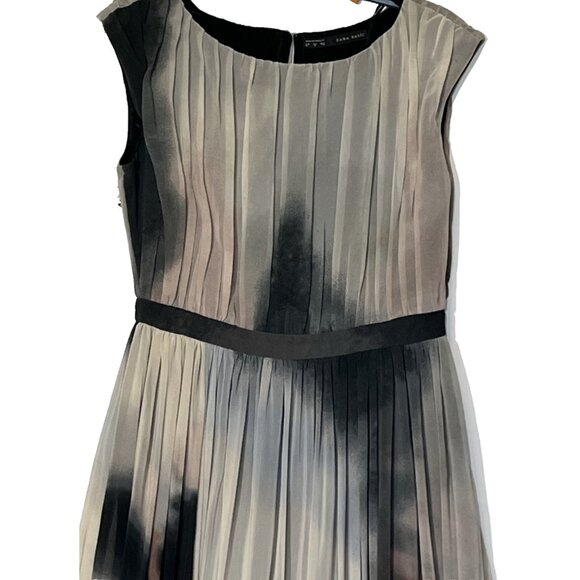 New Zara Abstract Watercolor Chiffon Sleeveless Pleated Party Maxi Dress - Picture 11 of 15